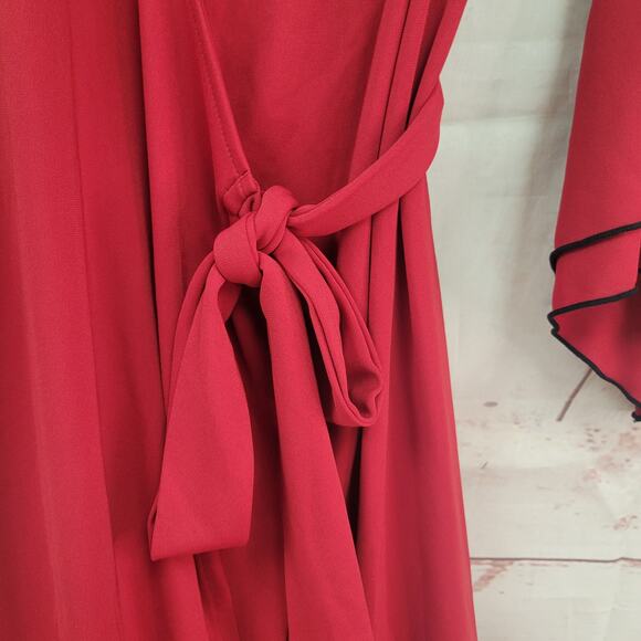 Express 3/4 Red Long Sleeve Wrap Dress Flutter Sleeves - Picture 8 of 8